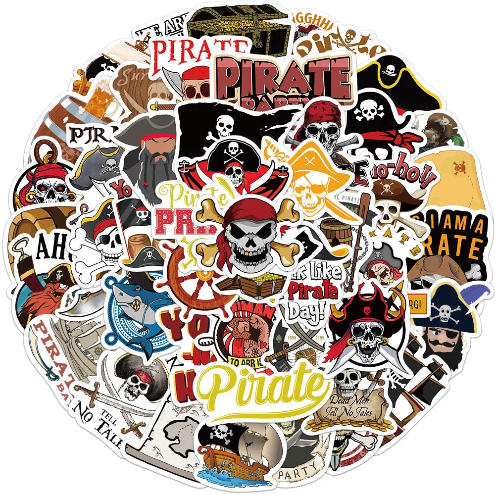 Cartoon Pirate Stickers Skeleton Barrel Boat Decals for Laptop Phone Suitcase Motorcycle
