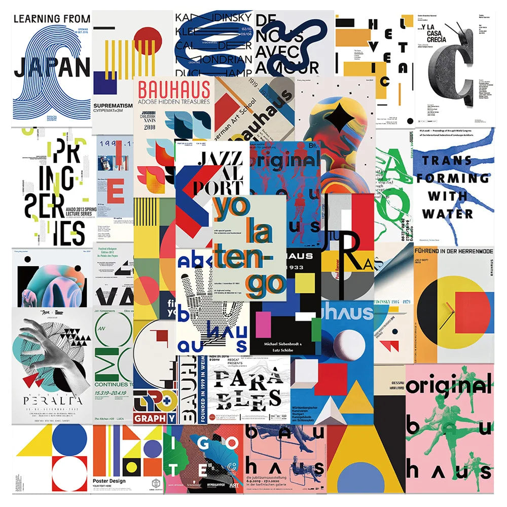 Bauhaus Style Stickers 10/30/40PCS Aesthetic Graffiti Decals for Laptop Phone Suitcase Wall Decoration