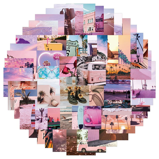 Pink Landscape Stickers Aesthetic Decals for Luggage, Laptop, Skateboard, Phone