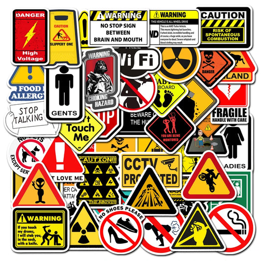 50PCS Warning Danger Stickers Decals for DIY Toys, Laptops, Luggage, Snowboards, Cars