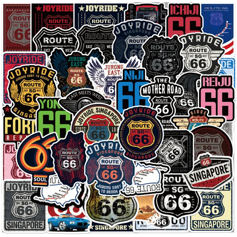 Retro Route 66 Stickers Pack for Skateboard, Guitar, Motorcycle, Bicycle, Luggage, Fridge, DIY, PVC, Cool Kids Toys