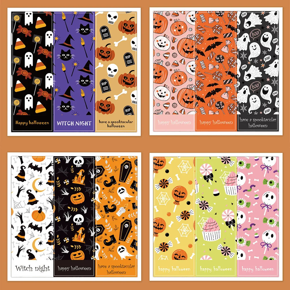 30-60pcs Halloween Stickers Party Pack Pumpkin Bat Ghost Skull Specter Spider Web Stickers for Halloween Party Decorations 3*9cm