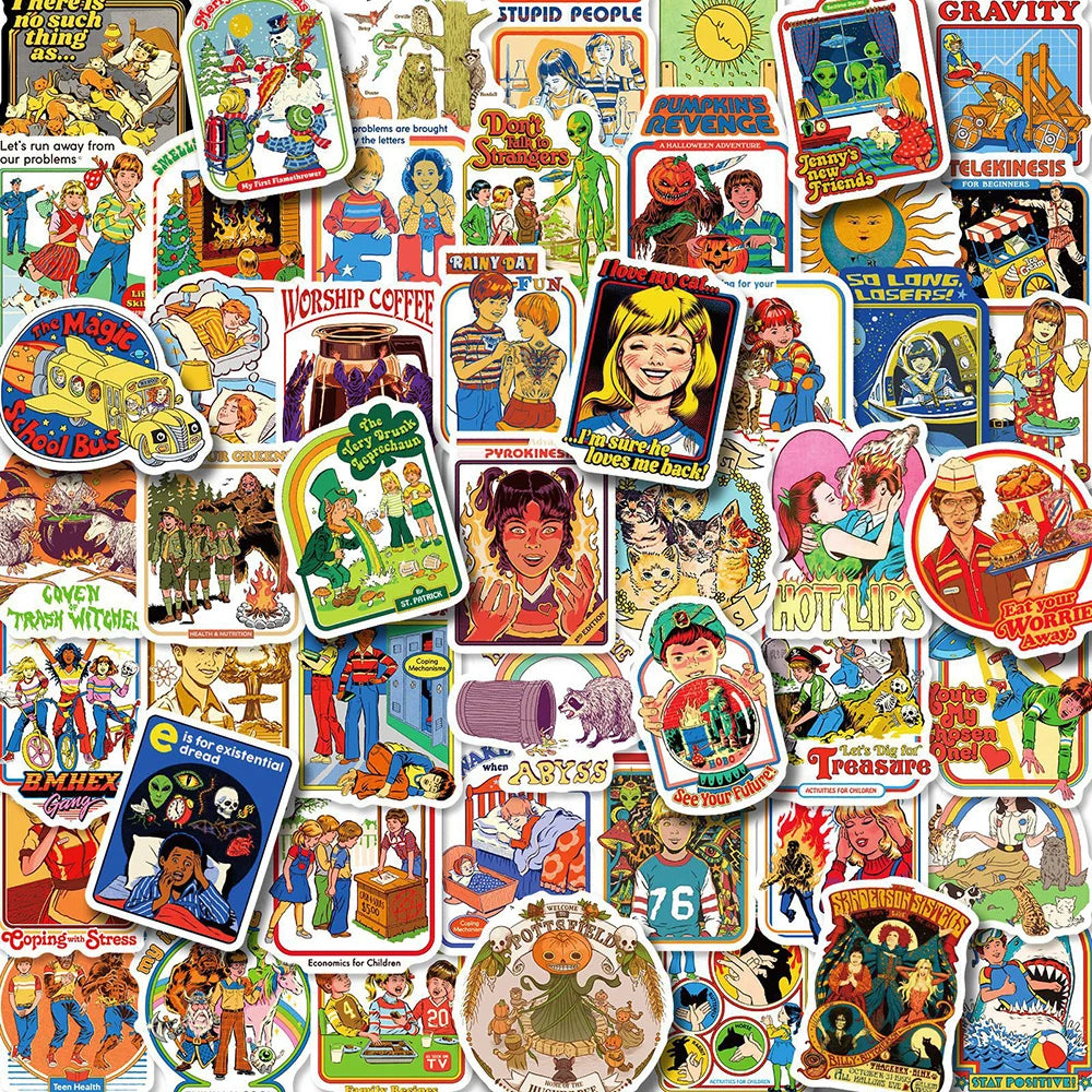 Retro Horror Stickers Pack - Bike, Luggage, Phone, Guitar, Laptop Decals for Kids