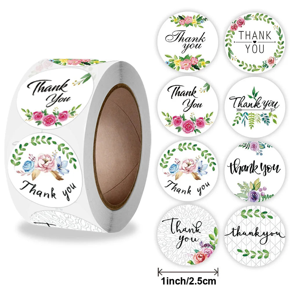 Small Business Thank You Stickers Roll - Kraft & Pink