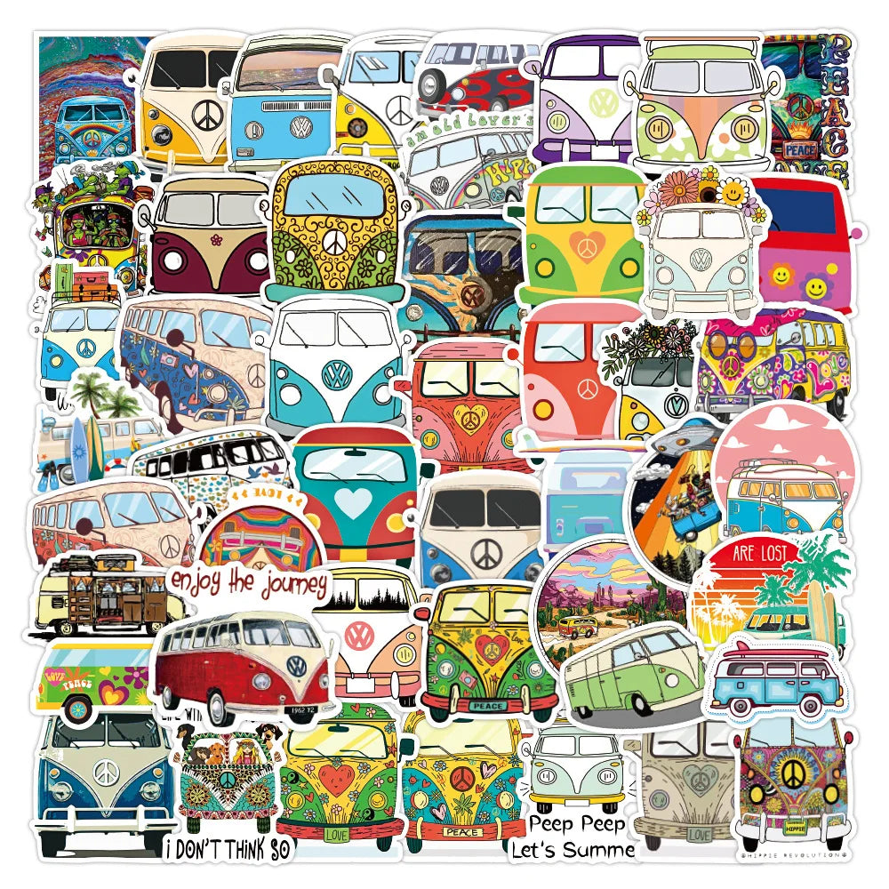 Retro Hippie Bus JDM Graffiti Stickers for Car Laptop Luggage Skateboard Diary