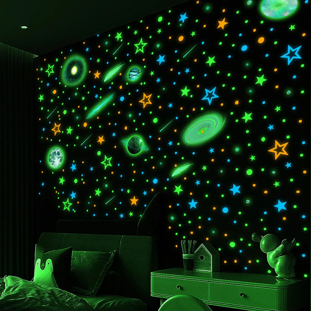 497 Pcs Glow in the Dark Stars and Planets Wall Stickers for Kids Room Decor