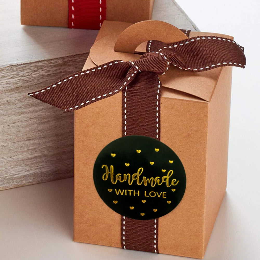 100-500pcs Black Handmade With Love 1 Inch Baking Label Wedding Sticker Party Label Decoration Envelope Seal Stationery Sticker