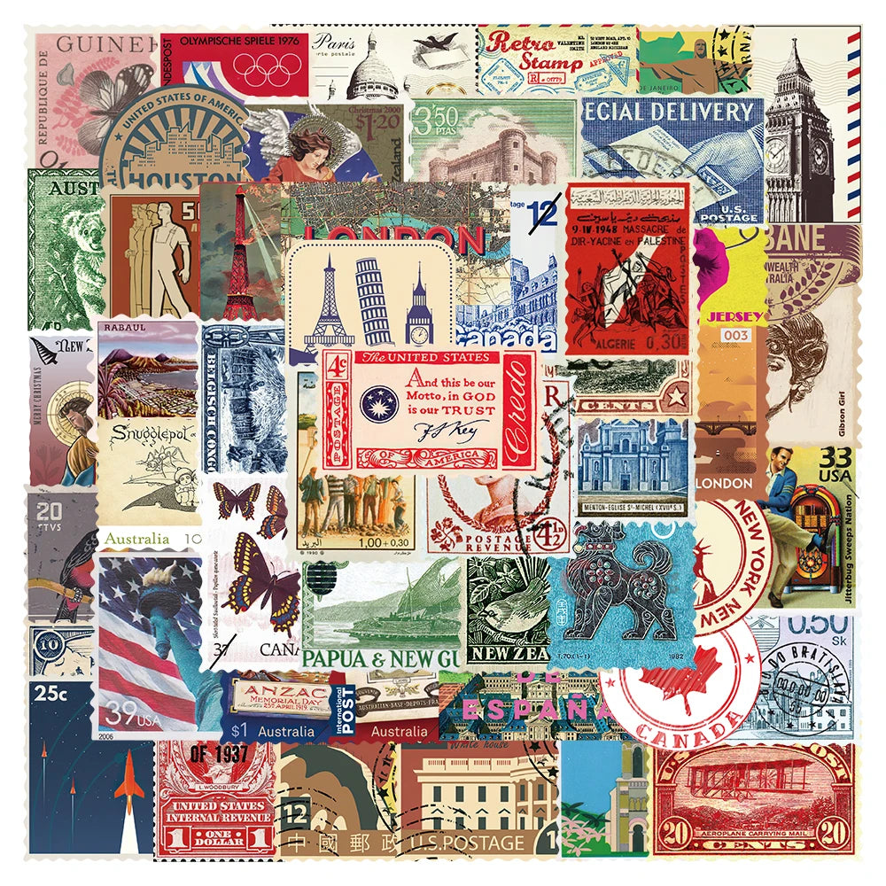 50pcs Vintage Travel Stickers Waterproof Luggage Laptop Motorcycle Skateboard Decals