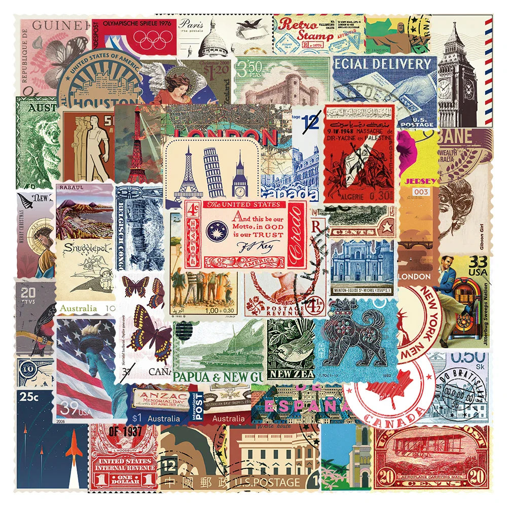 50pcs Vintage Travel Stickers Waterproof Luggage Laptop Motorcycle Skateboard Decals