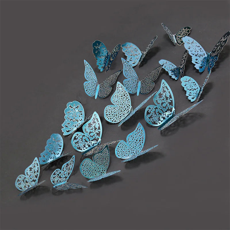 3D Indigo Butterfly Wall Stickers - 12 Pcs Set Home Decor