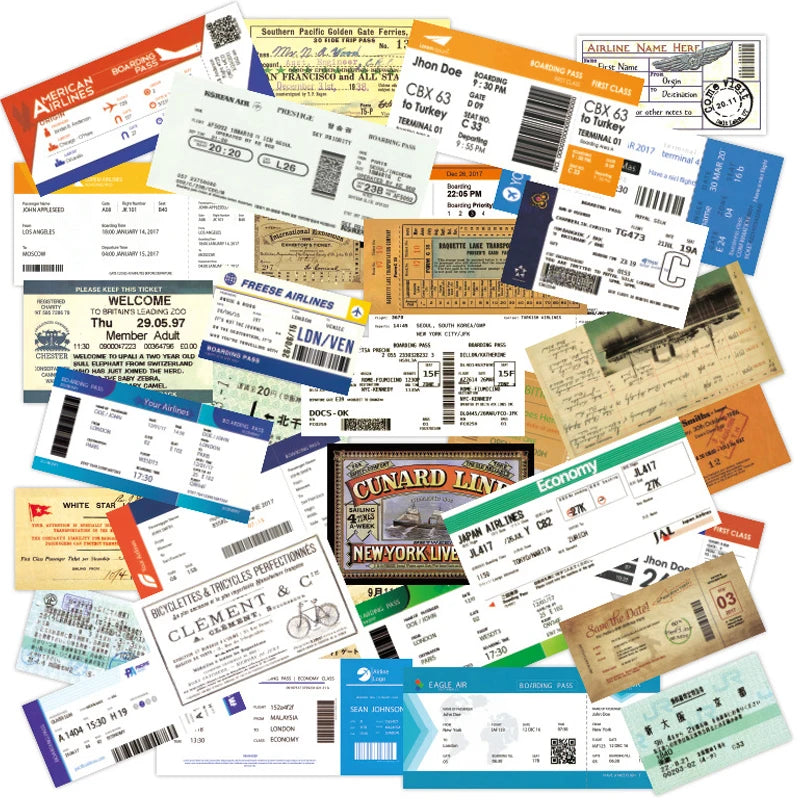 10PCS Retro Boarding Pass Stickers for Luggage, Laptop, Bike, Phone