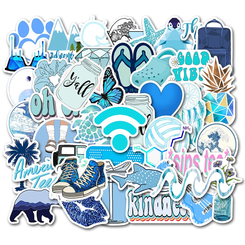 150pcs Pack Blue Pink Vsco Style Stickers For Skateboard Guitar WaterBottle Motorcycle Laptop Waterproof kids Teens Sticker Toy