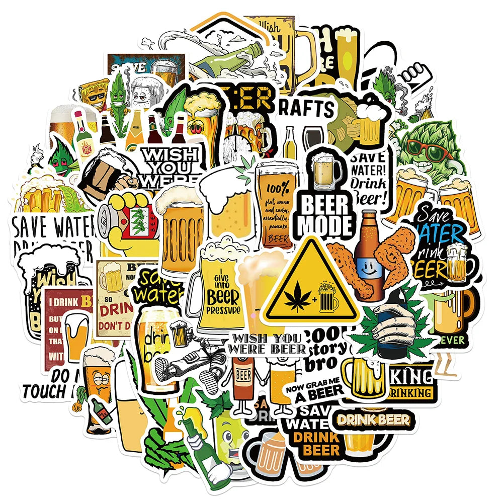 Cute Beer Leaf Cartoon Stickers Pack - Waterproof Decals for Laptop, Motorcycle, Fridge, Car, Guitar