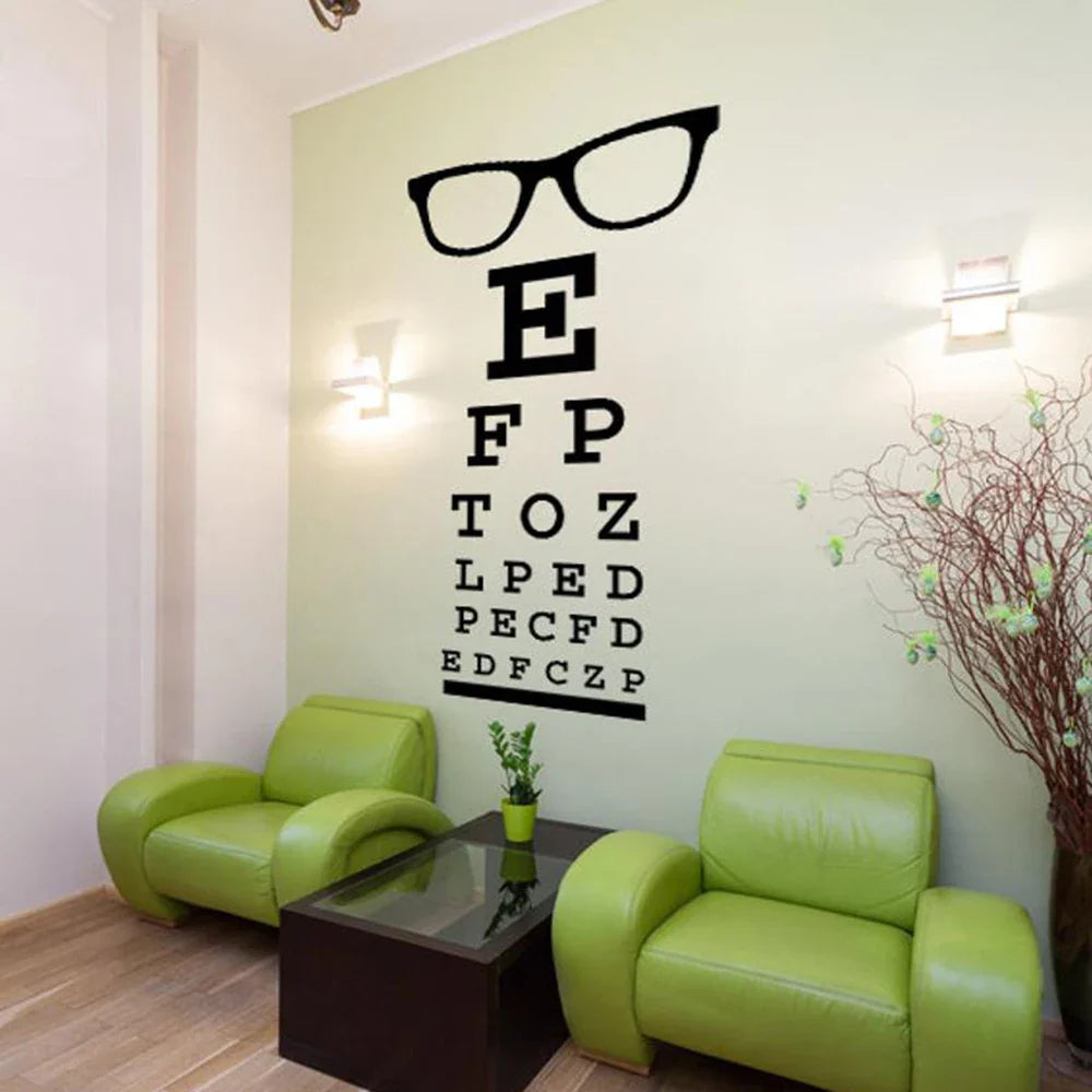Modern Glasses Eye Chart Wall Sticker Optometry Eyewear Vinyl Decal