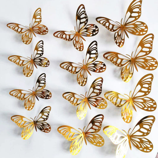 12Pcs 3D Gold Silver Butterfly Wall Stickers Home Wedding Decor