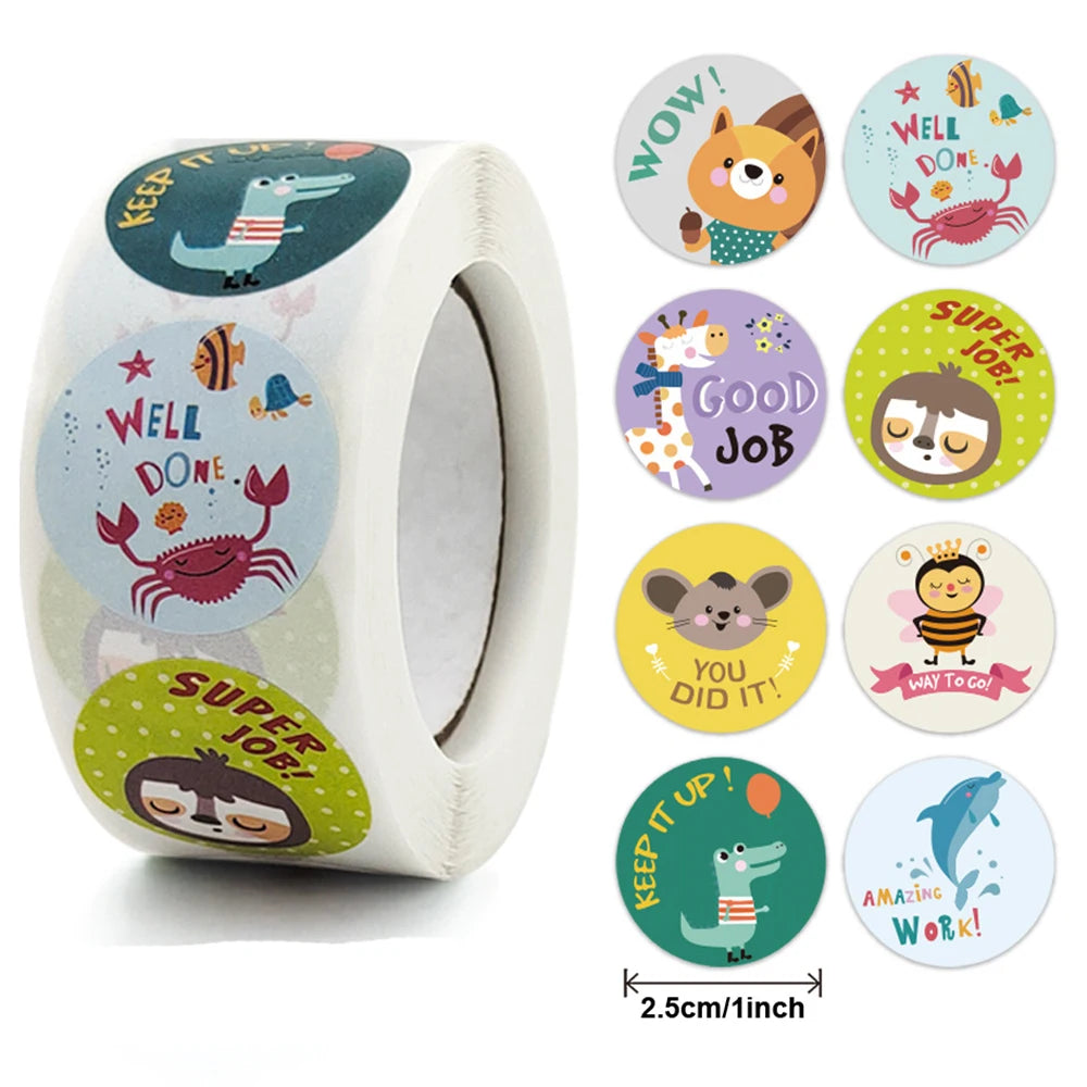 100-500pcs 8 Styles Round Cartoon Animal Reward Stickers Kids Party Handmade Scrapbooking Gift Packaging Seal Label