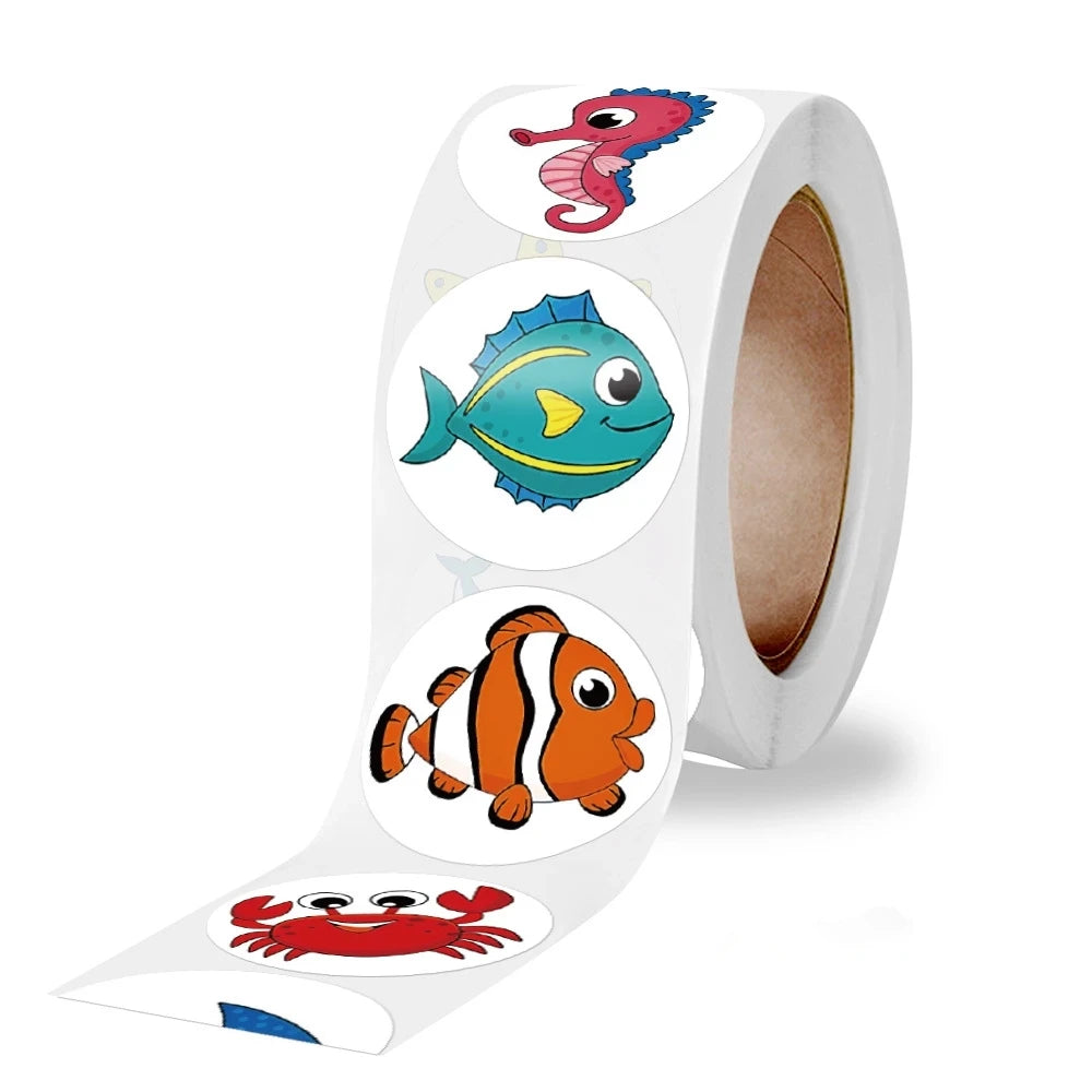 Stickers 500 Pcs/rollSea Animal Series Cute Stickers Office Stationery Decoration Sealing Stickers Kawaii Stickers