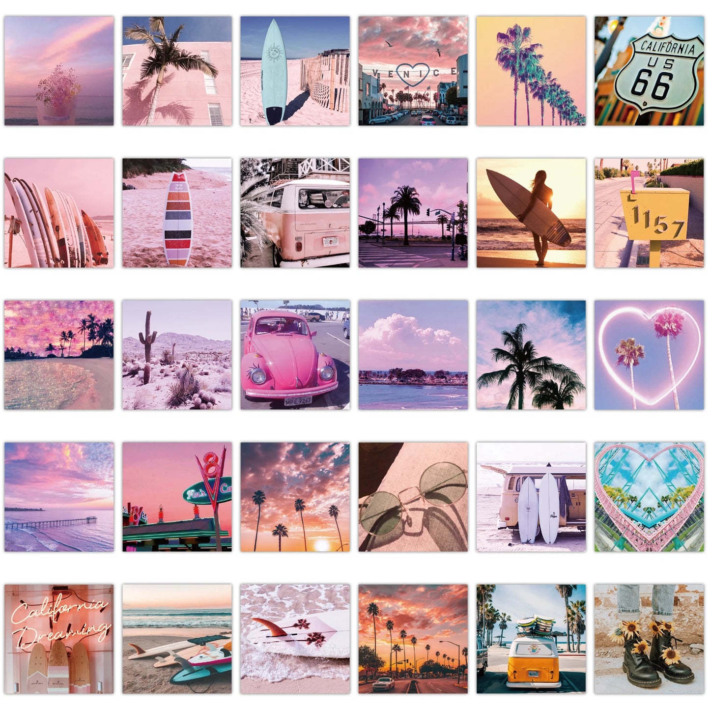 10/30/62pcs Pink Landscape Aesthetic California Sunshine Sticker Packs
