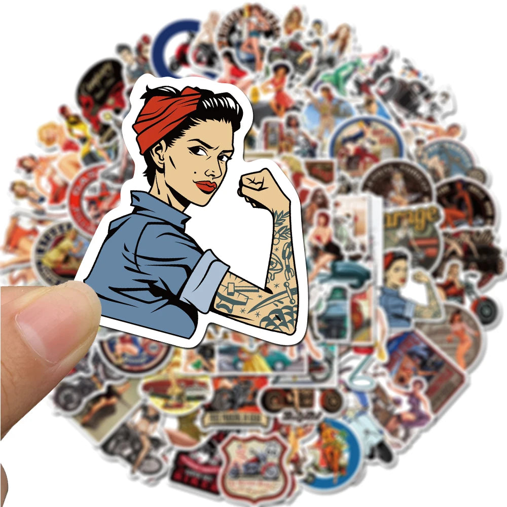 10/30/50/100pcs Retro Poster Motorcycle Girl Personality Sticker for Laptop Motorcycle Skateboard Luggage Decal Toy Stickers