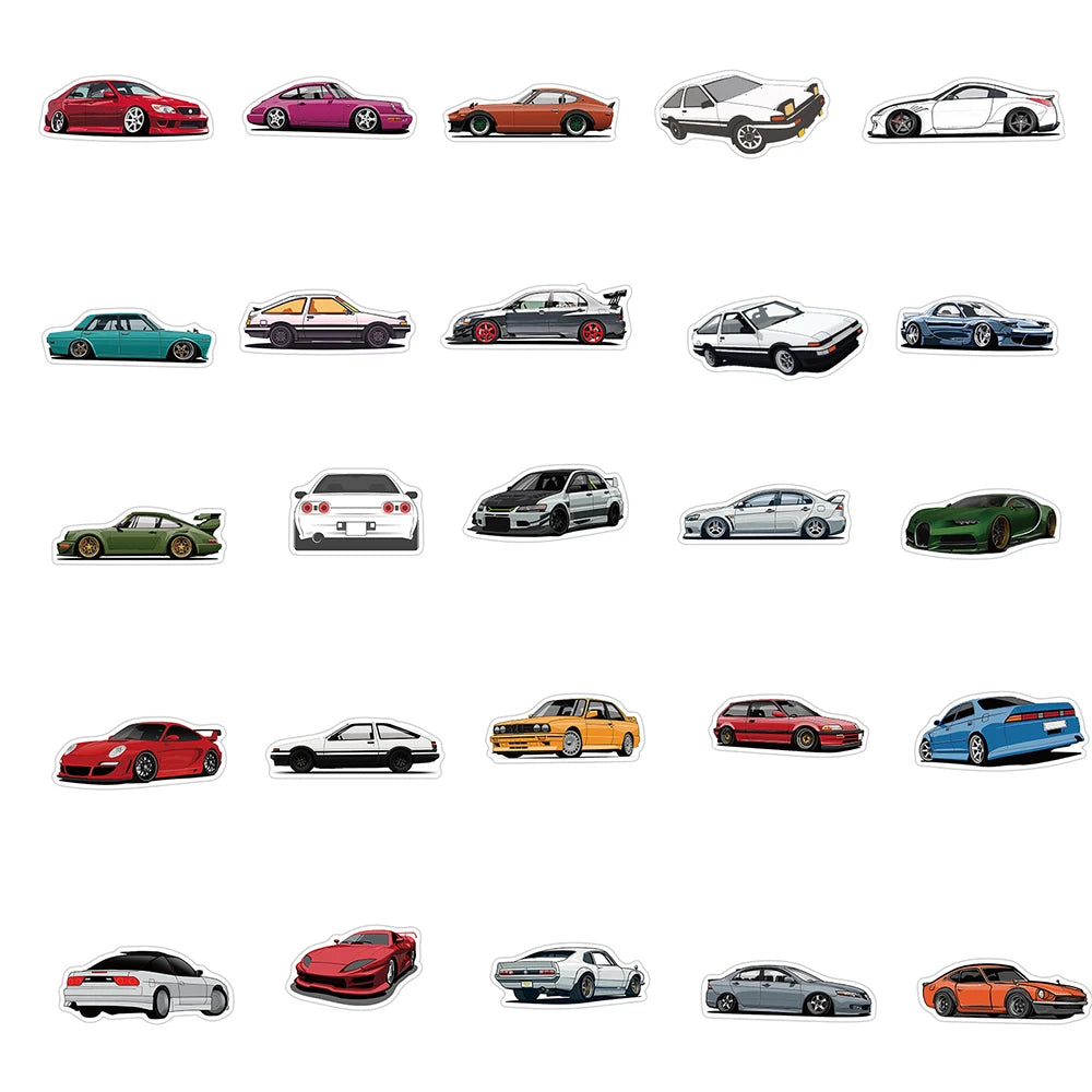 10/50/100PCS Retrofit Racing JDM Stickers Car Motorcycle Laptop Guitar Waterproof Graffiti Cool Sticker Decal Kid Classic Toys