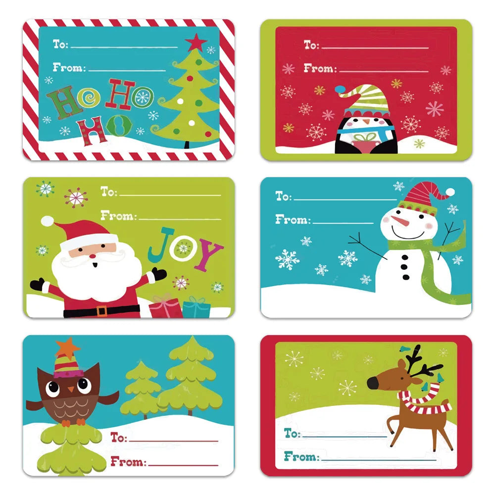 250pcs/roll 6 Designs Adhesive Christmas Gift Name Tags Present Seal Labels 2*3 inch Christmas Decals Gift Package XMAS Stickers