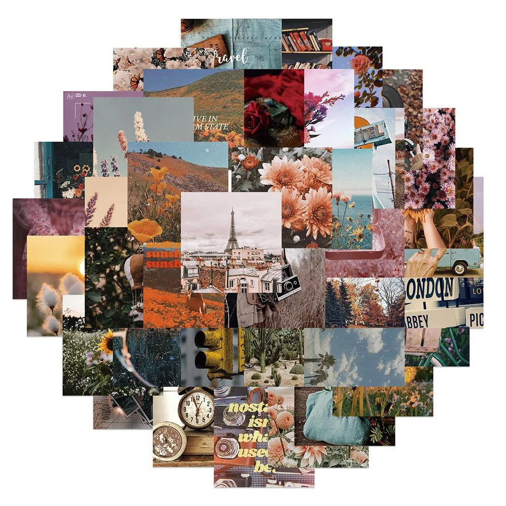 Retro Landscape Flower Stickers - Aesthetic DIY Laptop Phone Guitar Decals