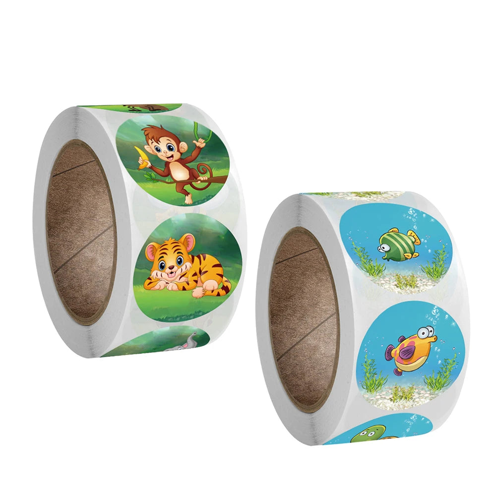 500pcs/roll Zoo Animals Laptop Stickers Reward Motivational Teacher Decals Ocean Life Sticker Toys for Children Kids on Car Book