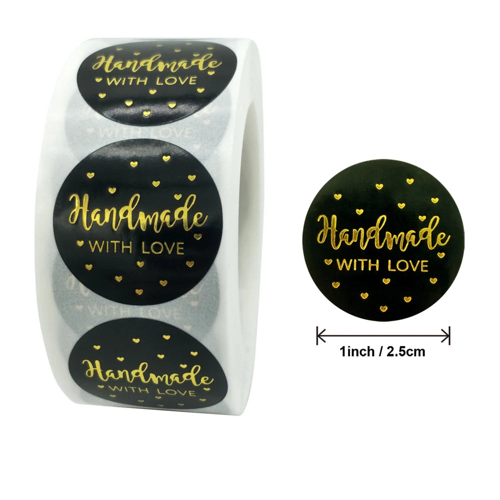 100-500pcs Black Handmade With Love 1 Inch Baking Label Wedding Sticker Party Label Decoration Envelope Seal Stationery Sticker