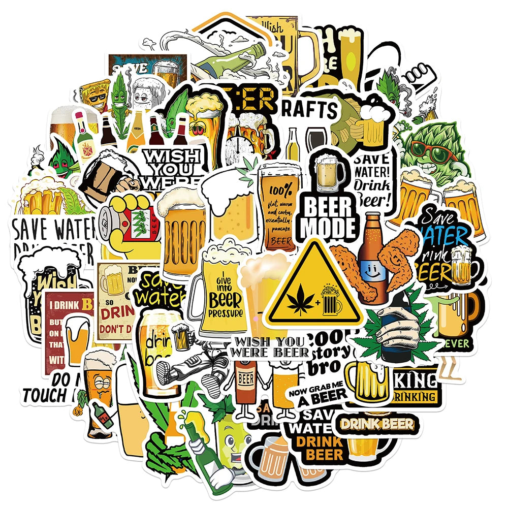 Funny Beer Graffiti Stickers Pack - Waterproof for Skateboard, Guitar, Laptop, Luggage, Car, Motorcycle, Kid Toy