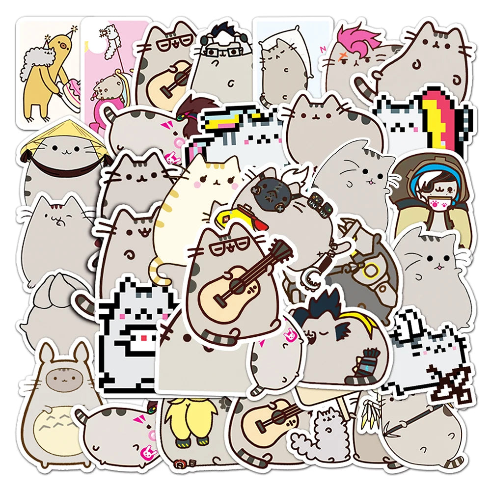 Chunky Cat Pixel Cartoon Stickers - Waterproof Decals for Kids (10/30/50pcs)