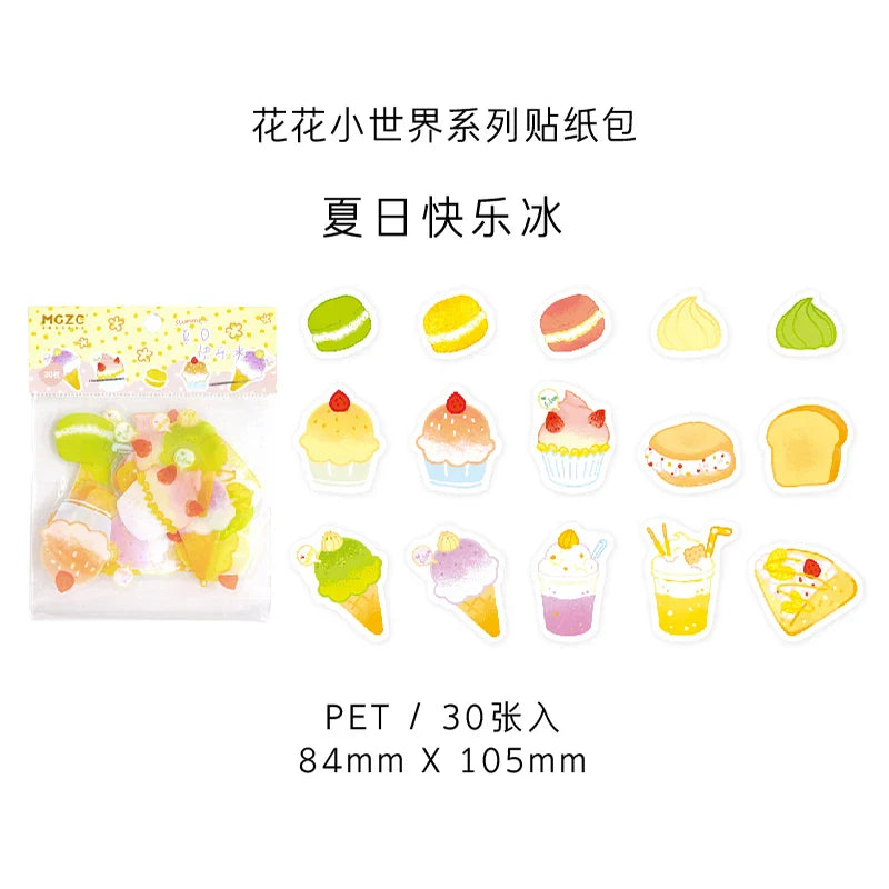 30Pcs Flower Stickers Scrapbooking Kawaii Stationery