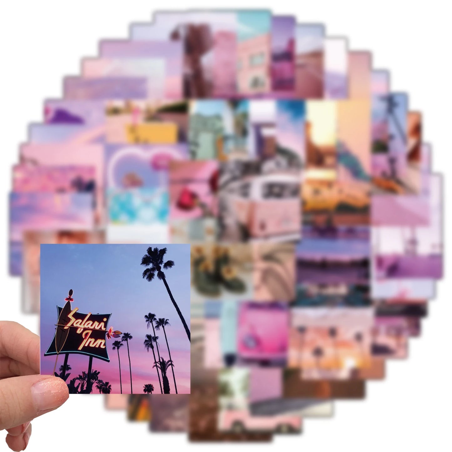 10/30/62pcs Pink Landscape Aesthetic California Sunshine Sticker Packs