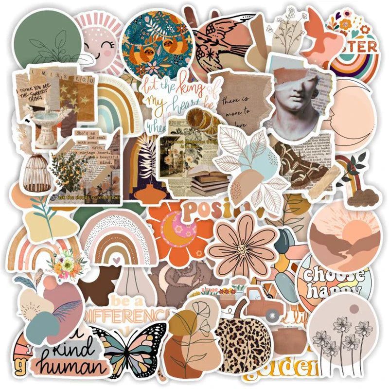 Cute Cartoon Bohemian Aesthetic Stickers - 10/30/50pcs for Laptop, Phone, Scrapbooking