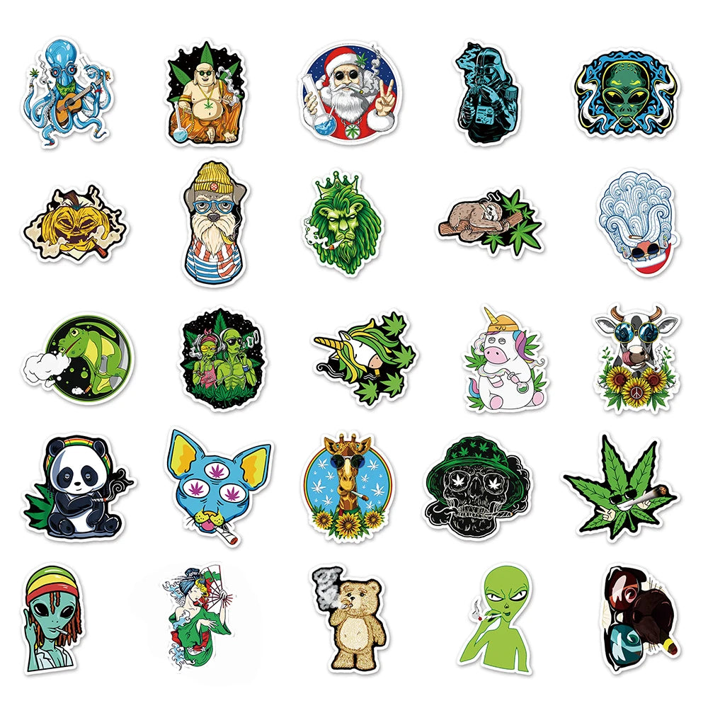 10/30/50/100PCS Funny Leaves Character Smoking Waterproof Stickers Graffiti Decals Motorcycle Laptop Guitar Phone Cool Sticker