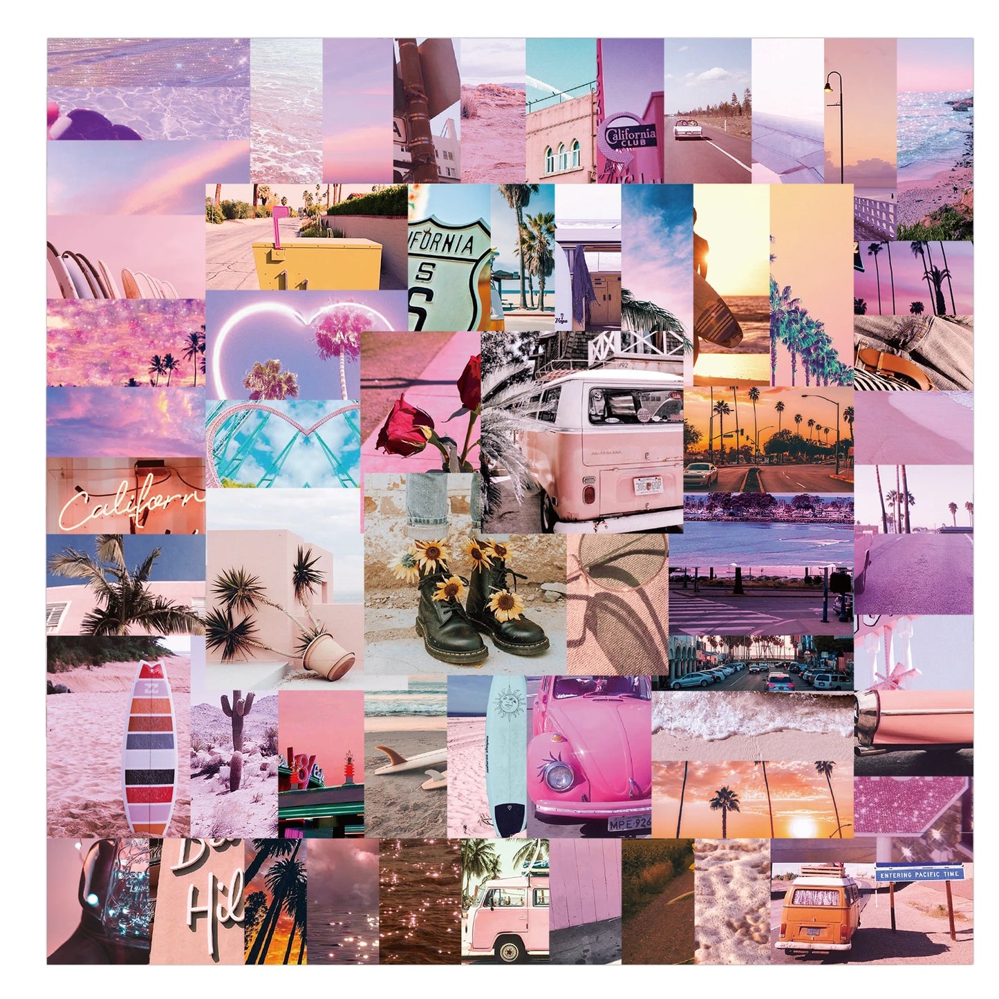 10/30/62pcs Pink Landscape Aesthetic California Sunshine Sticker Packs