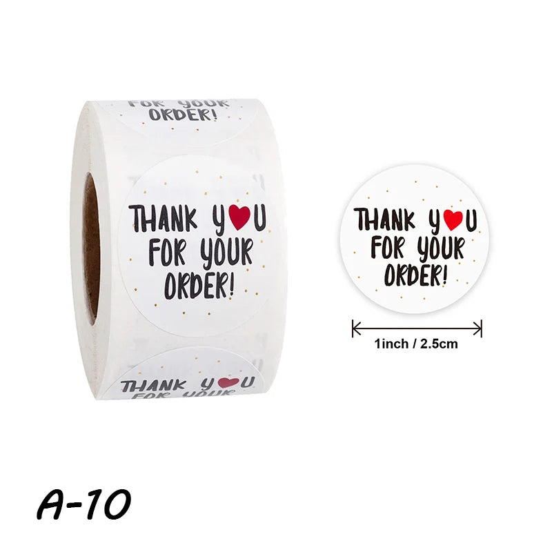 500pcs/roll Thank You Stickers Handmade Sticker Circle Stationery thank you for your order Seal Labels thank you sticker