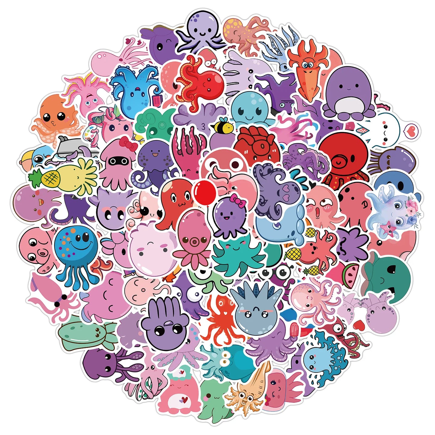 Cute Octopus Stickers Kawaii Cartoon Animal Decals Waterproof Laptop Skateboard Phone Car 10/30/50/100pcs