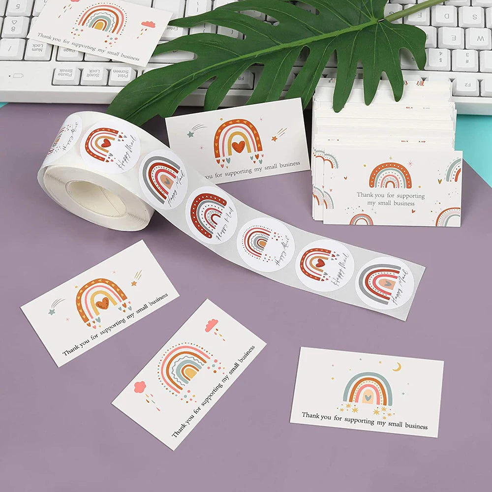 500pcs/roll Happy Mail Stickers , Cute Rainbow Thank You Sticker Labels for Small Business,Envelope Bag Packaging Seals Shipping