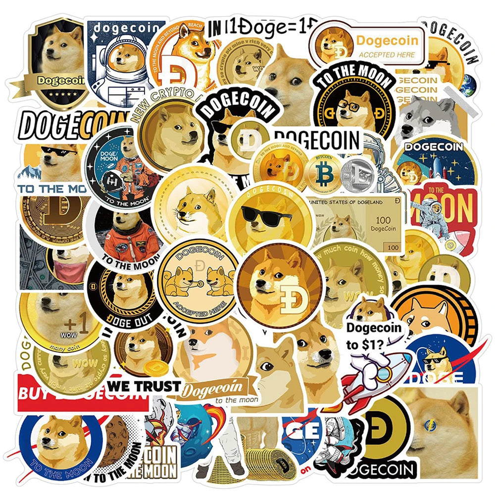 Bitcoin & Dogecoin Stickers Pack: Laptop, Motorcycle, Guitar, Phone, Car, Anime Graffiti Decals