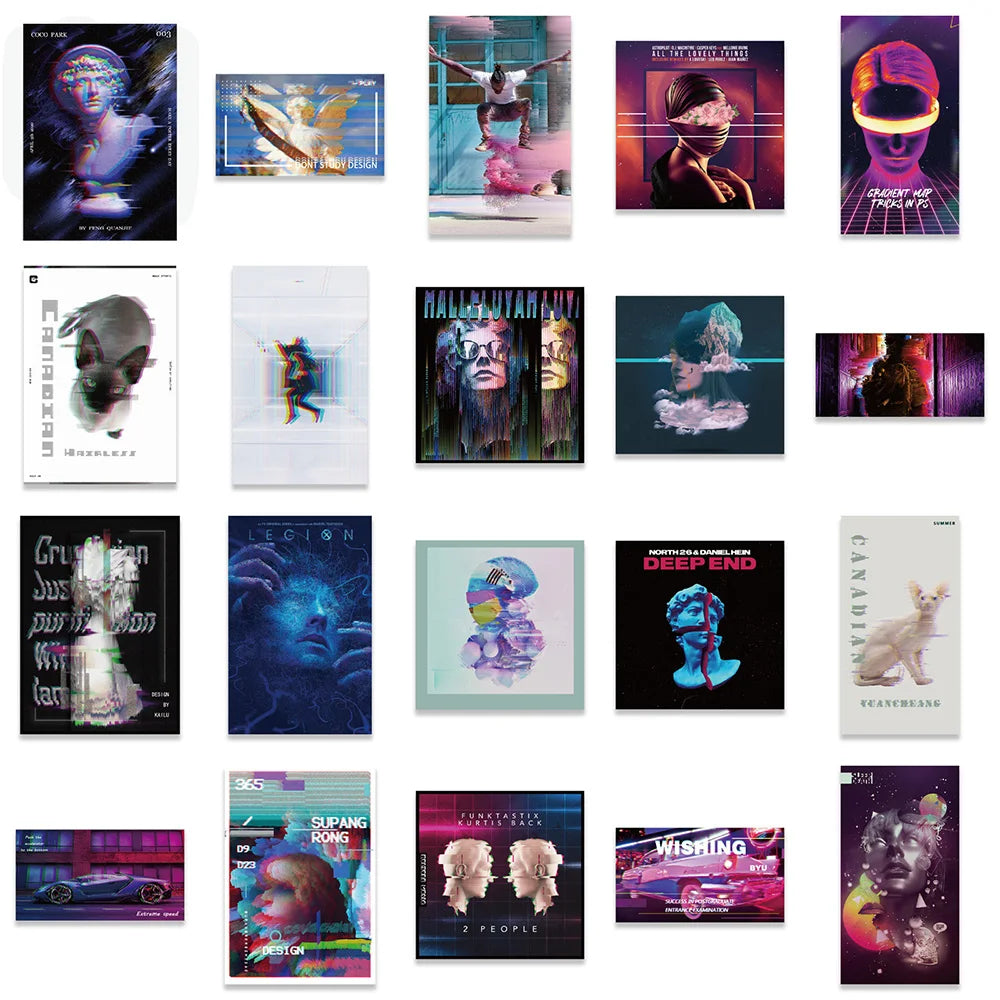 10/20/40pcs Punk Vaporwave Psychedelic Sticker Packs