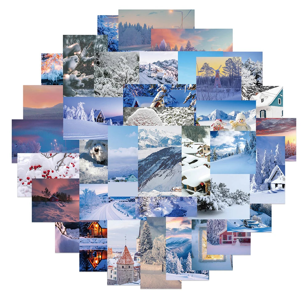Winter Snow Scene Stickers - Aesthetic Landscape Decals for Laptop, Luggage, Phone, Scrapbook, Waterproof