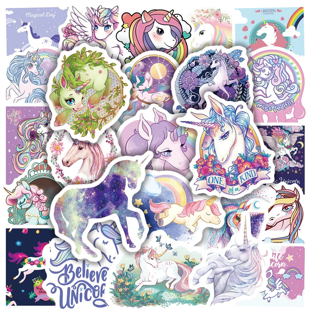 Unicorn Cartoon Stickers 10/30/50pcs Waterproof Decals for Laptop, Phone, Luggage, Guitar, Kids
