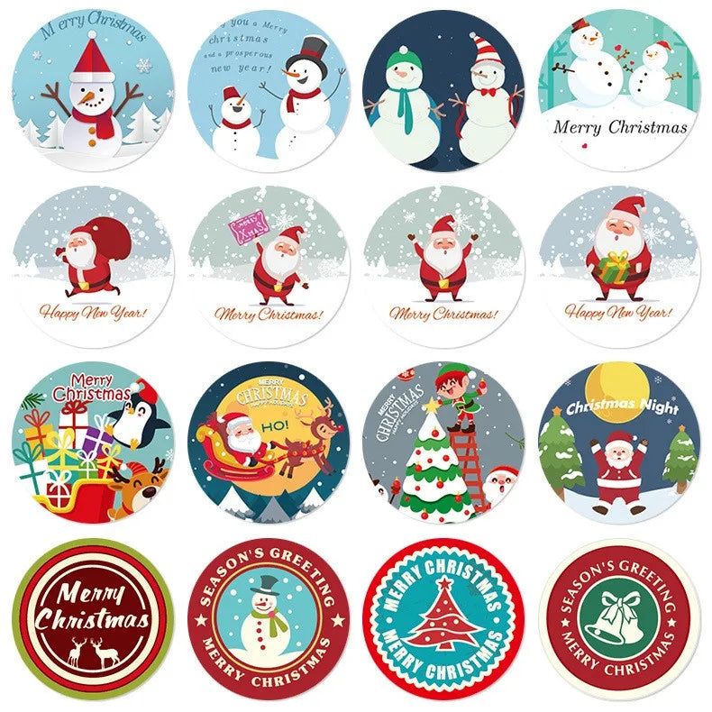 500pcs Merry Christmas Stickers Roll Round Holiday Label Stickers Christmas Envelope Stickers for Cards, Presents, Bag,Gift Box