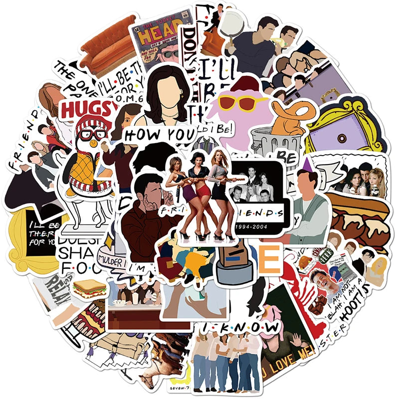 Friends TV Show Anime Stickers 10/30/50pcs Waterproof Decals for Skateboard, Phone, Laptop, Notebook, Kids Gifts