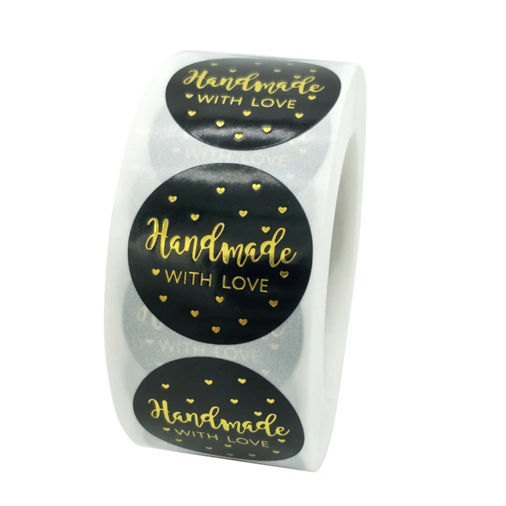 100-500pcs Black Handmade With Love 1 Inch Baking Label Wedding Sticker Party Label Decoration Envelope Seal Stationery Sticker