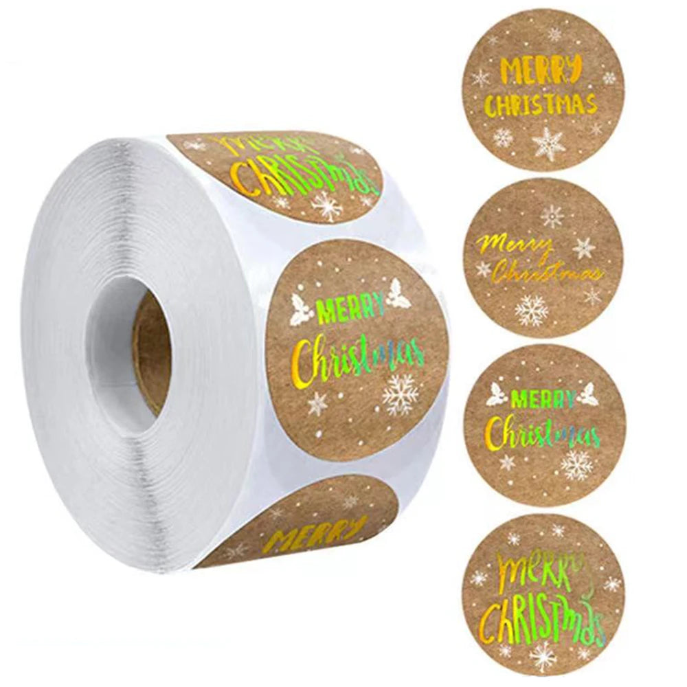 100-500Pcs Round Merry Christmas Stickers Seal Labels 1inch Golden Word Label For Christmas Gift Decorate Sticker