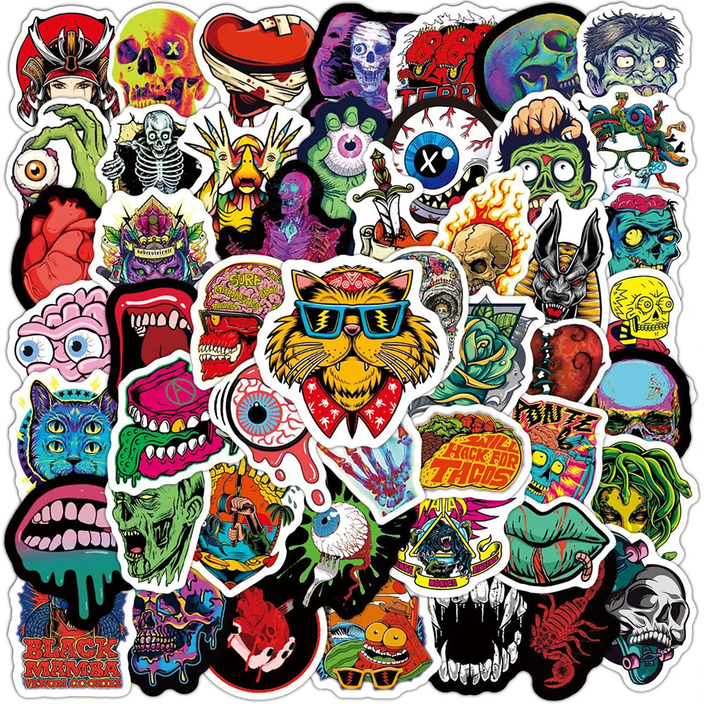 10/50/100PCS Horror Series Stickers Skull Zombie Skateboard Guitar Laptop Motorcycle Suitcase Bike Cool Sticker Decal Kid Toy