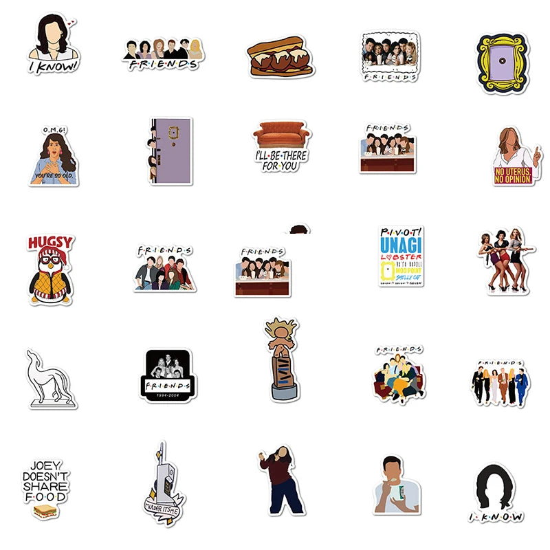 10/50/100pcs Friends TV Show Letter Anime Vintage Paster Gift Toy Funny Decal Scrapbooking DIY Phone Laptop Stickers Gifts
