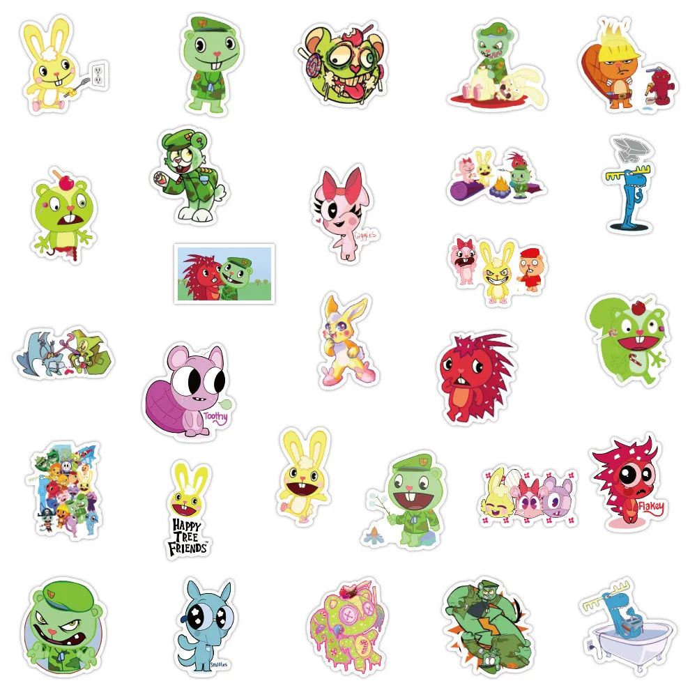 10/30/50pcs New Happy Tree Friends Graffiti Stickers Cool Helmet Classic Window Wall Water Cup Trolley Popular Luggage Compart
