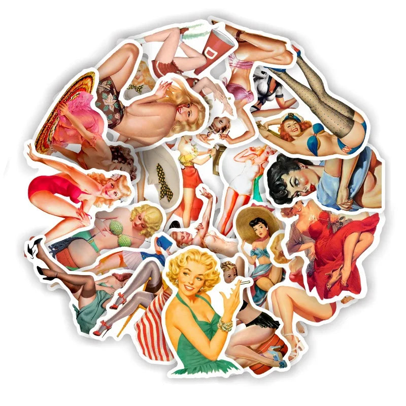10/30/50pcs Retro Sexy Pin Up Girl Stickers DIY Skateboard Car Bike Phone Notebook Laptop Luggage Waterproof Kids Sticker Toy